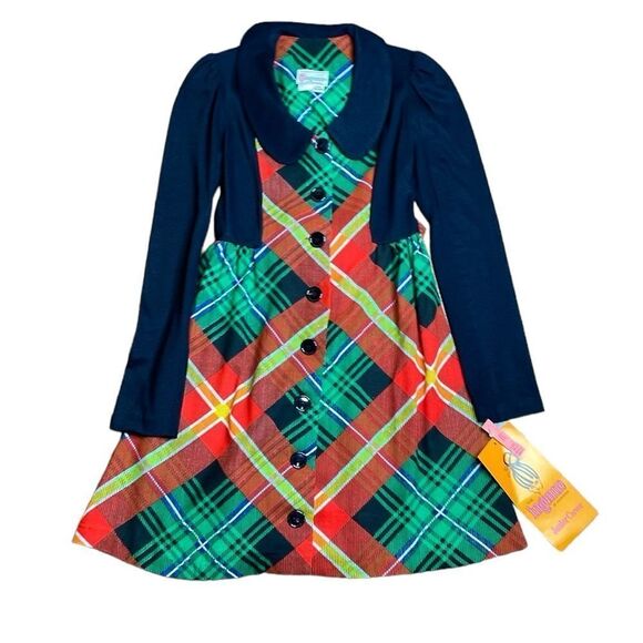 NWT 60s Vintage Ingenue of California Plaid Career Dress Green black size 7 - Picture 1 of 7